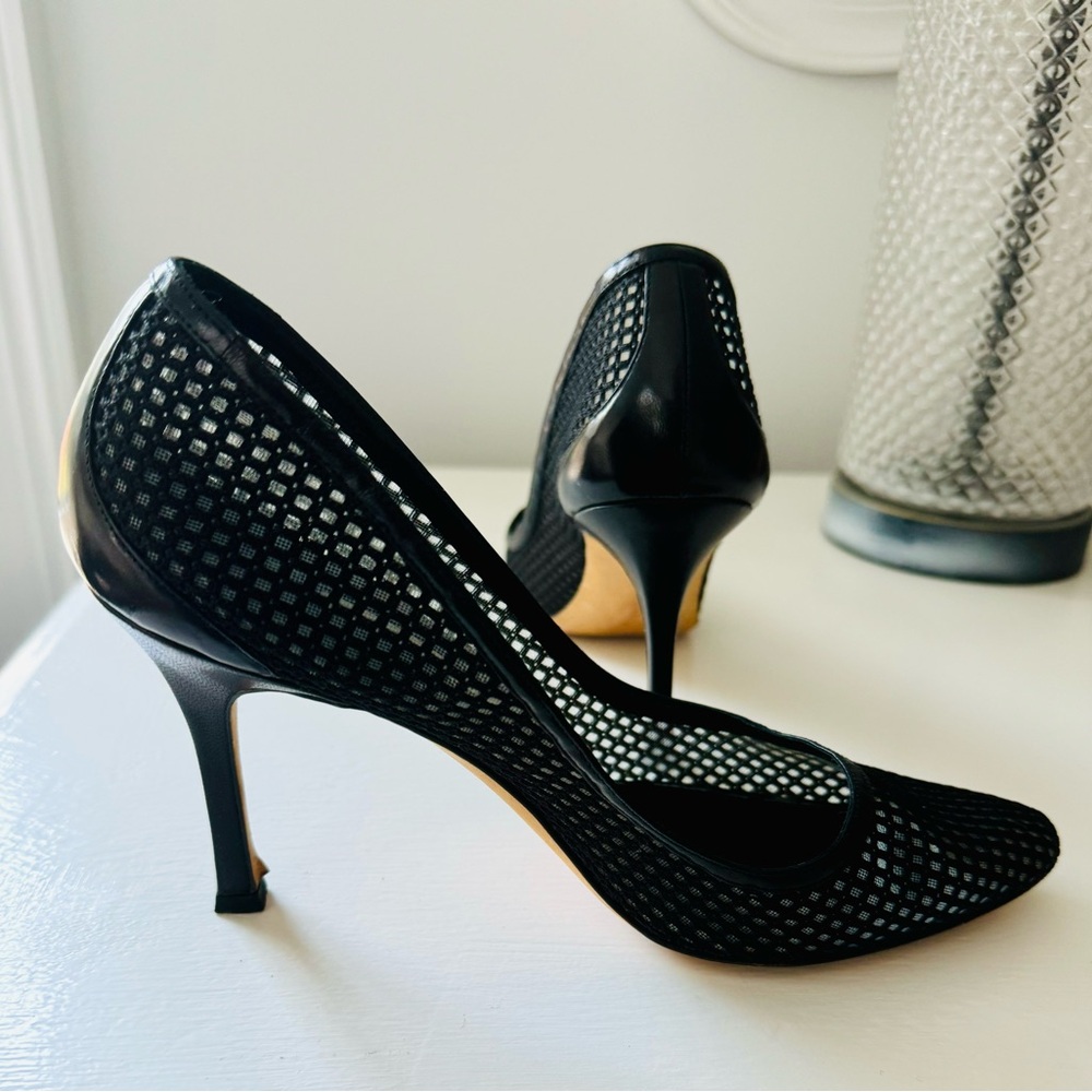 Manolo Blahnik Shoes | Nearly New Manolo Blahnik Black Leather Mesh, Size: 8